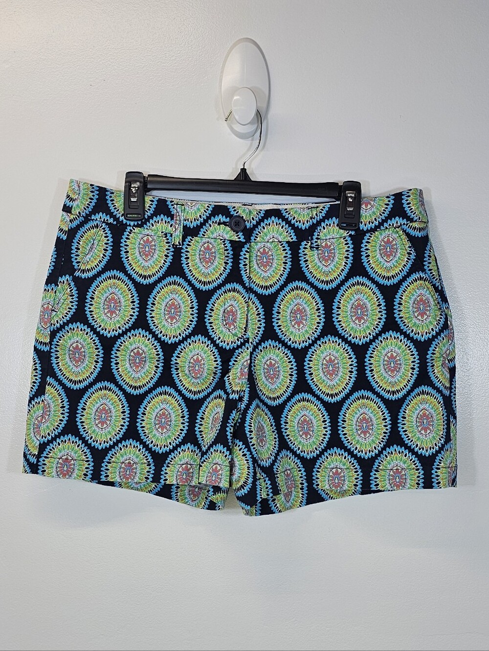 Black Medallion-Pattern Pull-On Bermuda Shorts